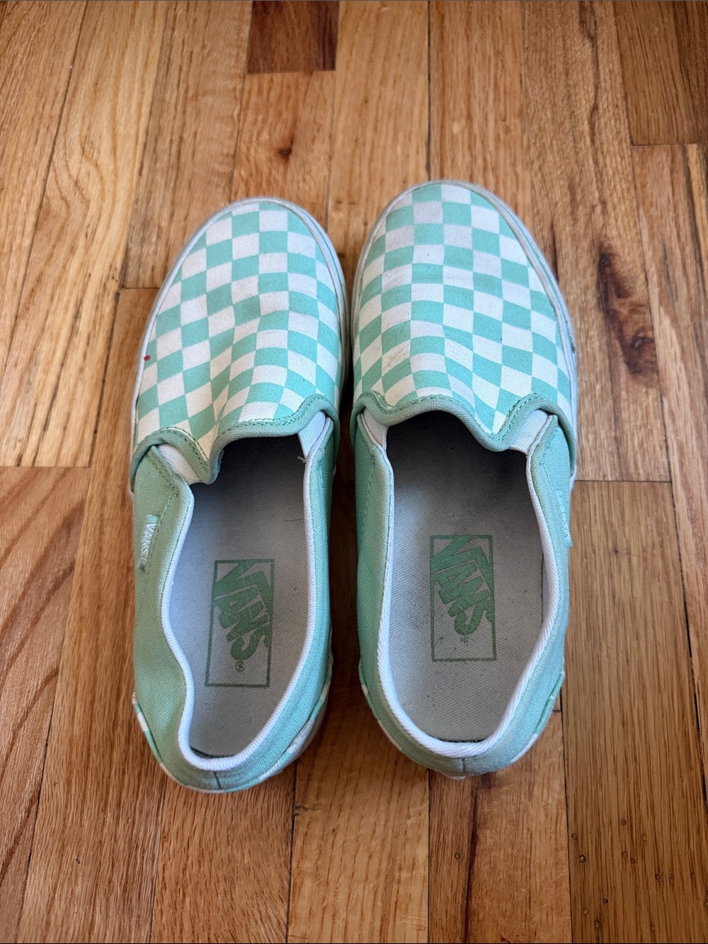 Vans Kids Slip-On Checkerboard Sneakers in Mint and White